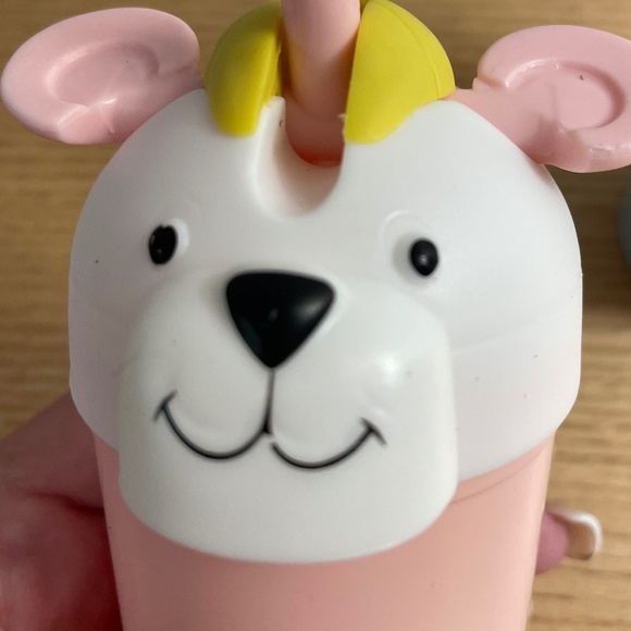 Vintage Sippy Cups Lot of 2 Blue & Pink Puppy Dogs w Straws Toddler Thailand - Picture 5 of 12